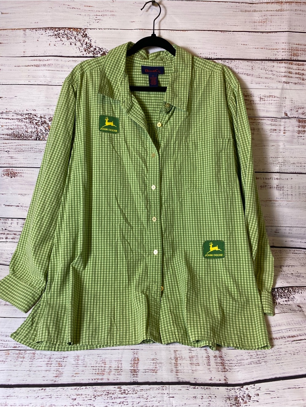 Denim&Co Green Gingham Casual Button-Down Shirt